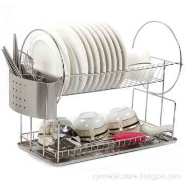 Full Stainless Steel Two Tier Kitchen Dinnerware Plate Dish Rack